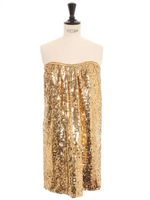 Robe de cocktail bustier brodée de sequins dorés Prix boutique 1400€ Taille S
