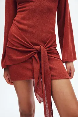 Robe avec détail à nouer - Rouge — photo 2