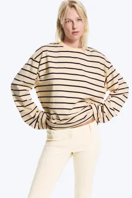 T-shirt en coton à manches longues - Rayé Jaune/Bordeaux — photo 1