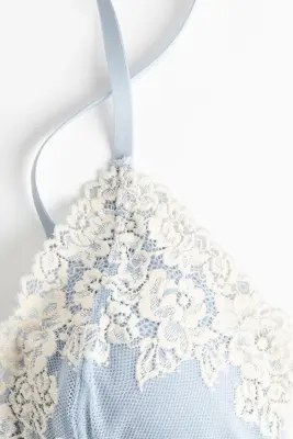 Soutien-gorge souple et paddé en dentelle - Bleu clair/crème — photo 4