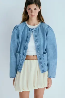 Veste à manches bouffantes en denim - Bleu denim clair — photo 1
