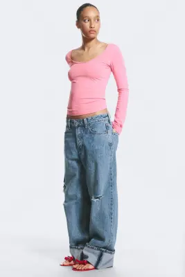 Jean baggy ample taille basse Peggy - Lake Worn - Bleu denim moyen — photo 2