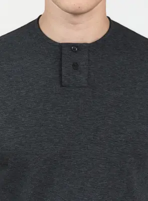 2 Buttons T-Shirt in Heather Dark Gray Technical Knit — photo 3