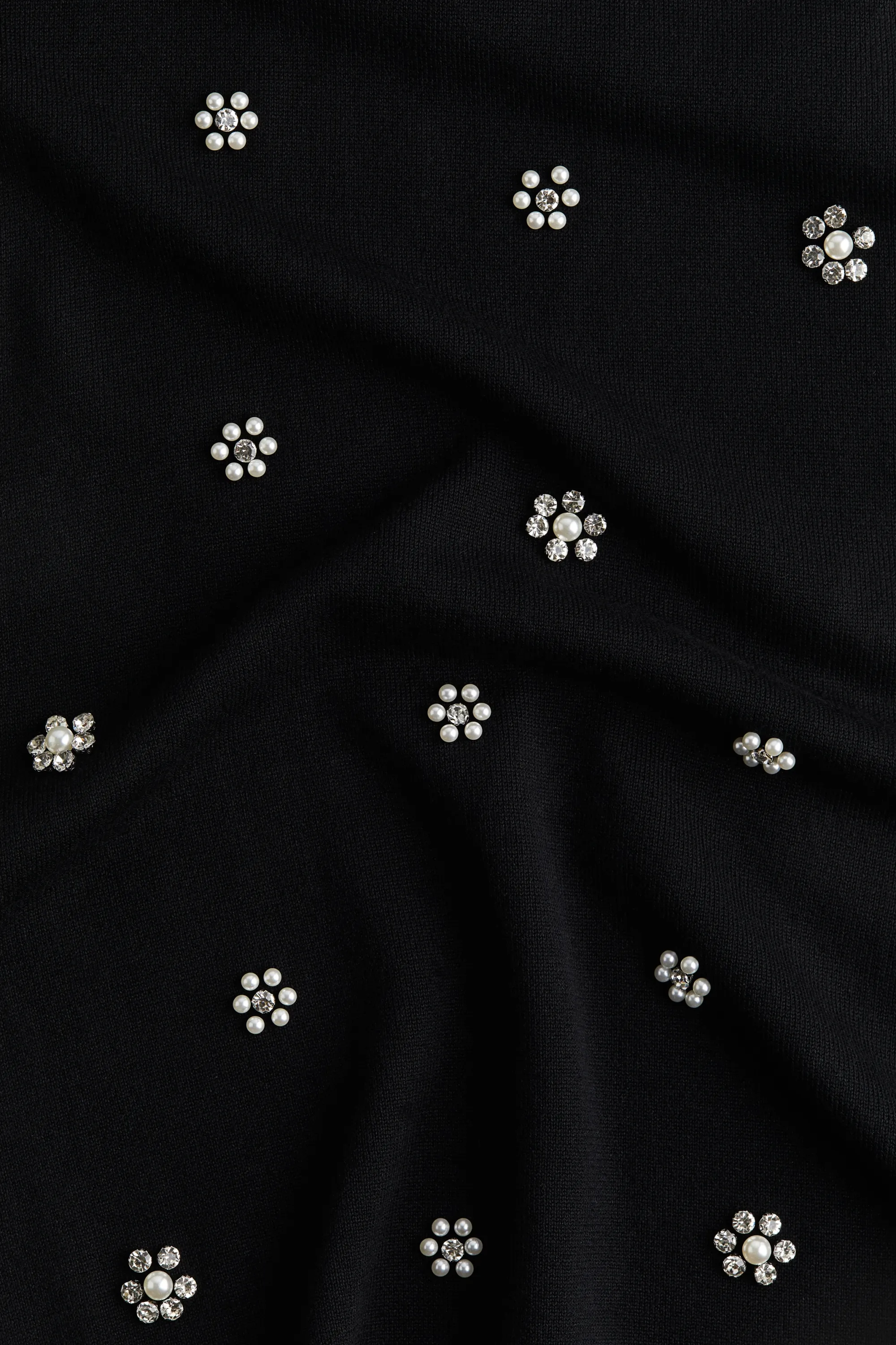 Robe ornementée en maille fine - Noir/fleurs