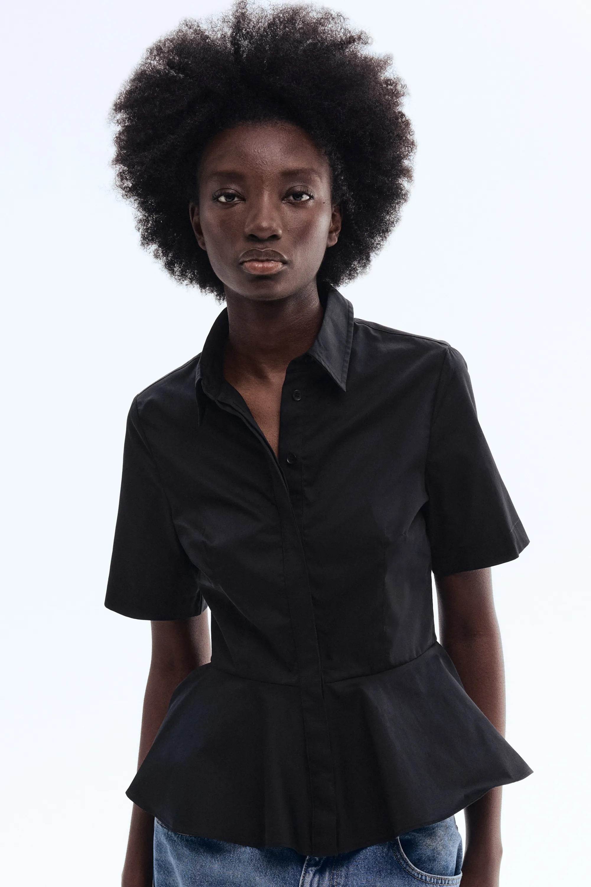 Chemise péplum en popeline - Noir