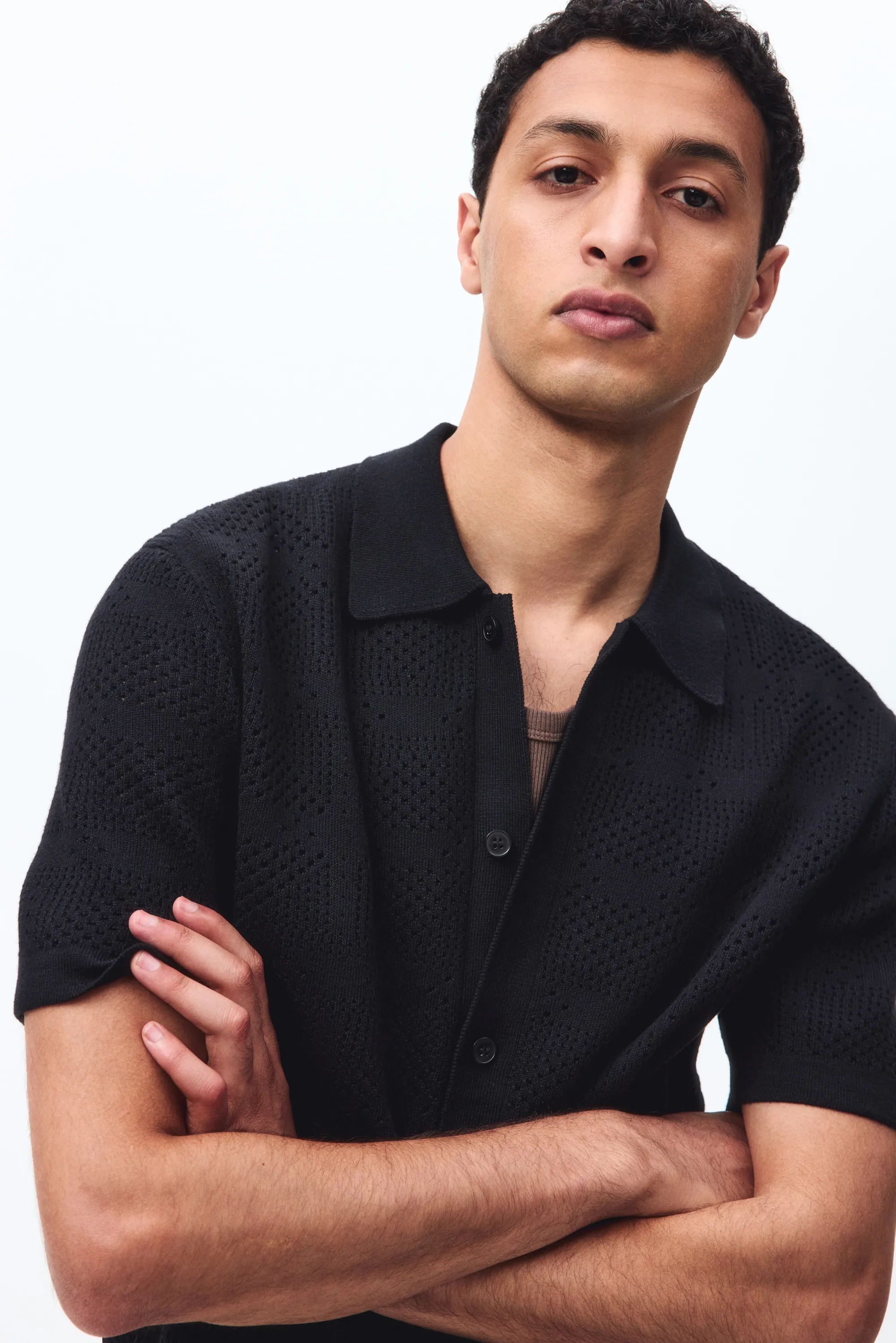 Chemise Regular Fit en maille - Noir