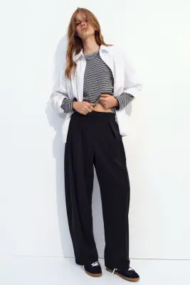 Pantalon barrel à pinces - Noir — photo 1