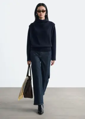 Pull plissé en laine - Bleu foncé — photo 1