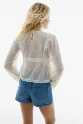 Blouse en mesh plumetis - Crème — photo 3