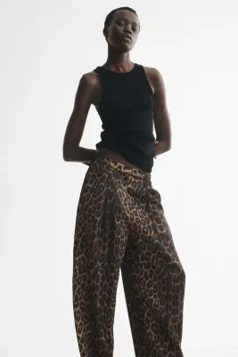 Pantalon barrel avec plis - Marron/imprimé léopard — photo 1