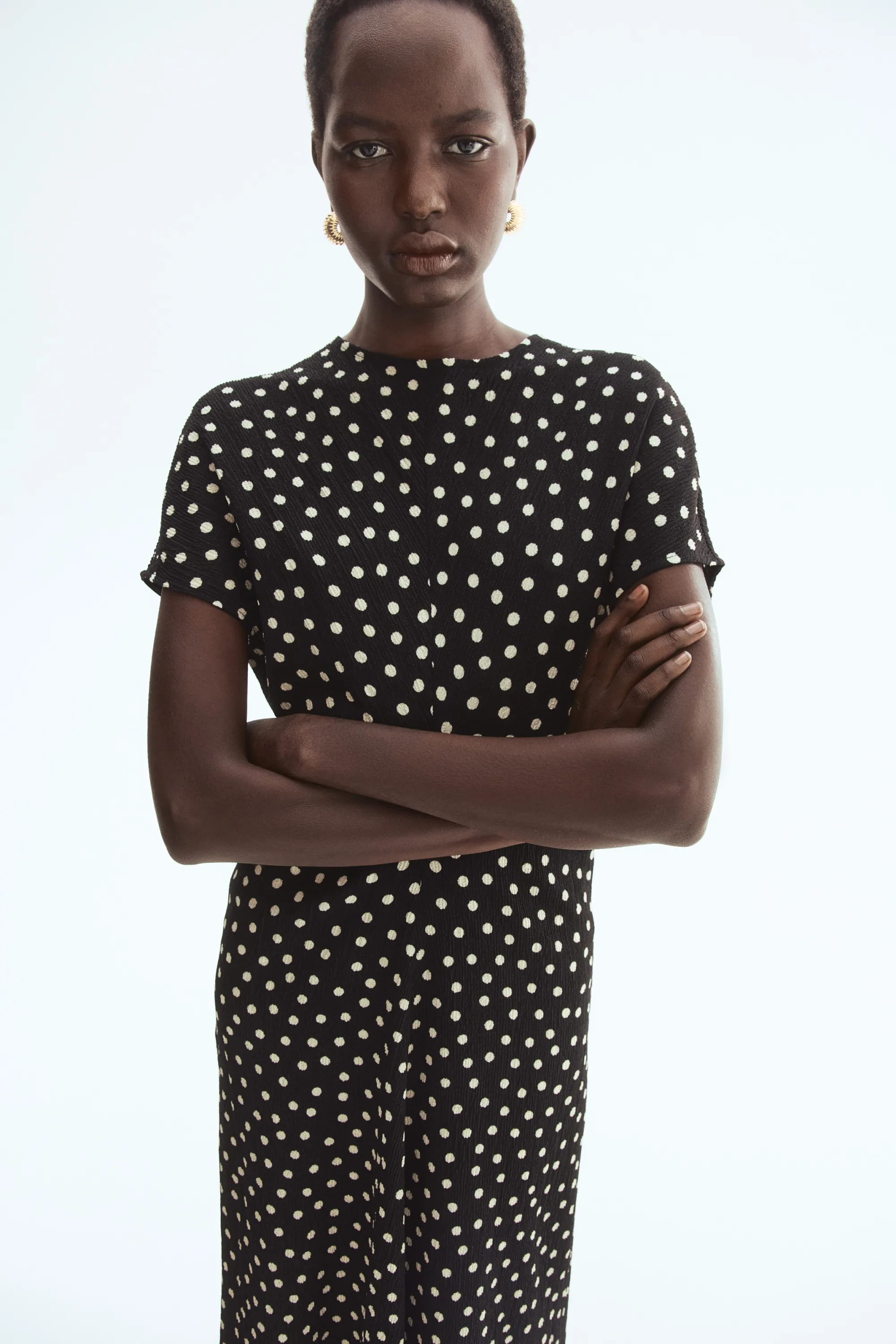 Robe en jersey texturé - Noir/pois