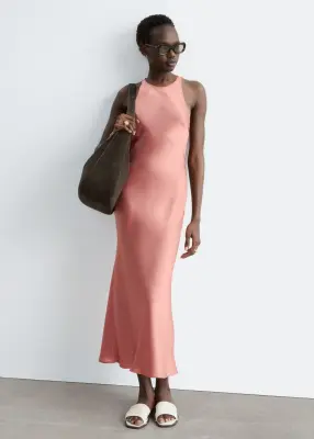 Robe midi en satin sans manches - Taupe chaud — photo 2