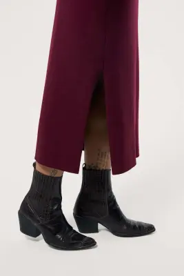 La jupe en maille - Aubergine — photo 3