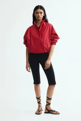Veste en tissu enduit avec col châle - Rouge vif — photo 1