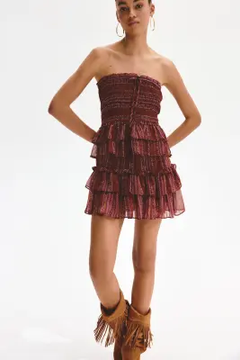 Mini jupe-short à étages en mousseline - Orange/motif cachemire — photo 2