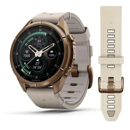 Garmin Fenix 9 Pro InReach amoled 43mm Sapphire Titane gold bracelet cuir beige crème/gris cendré 010-04335-41