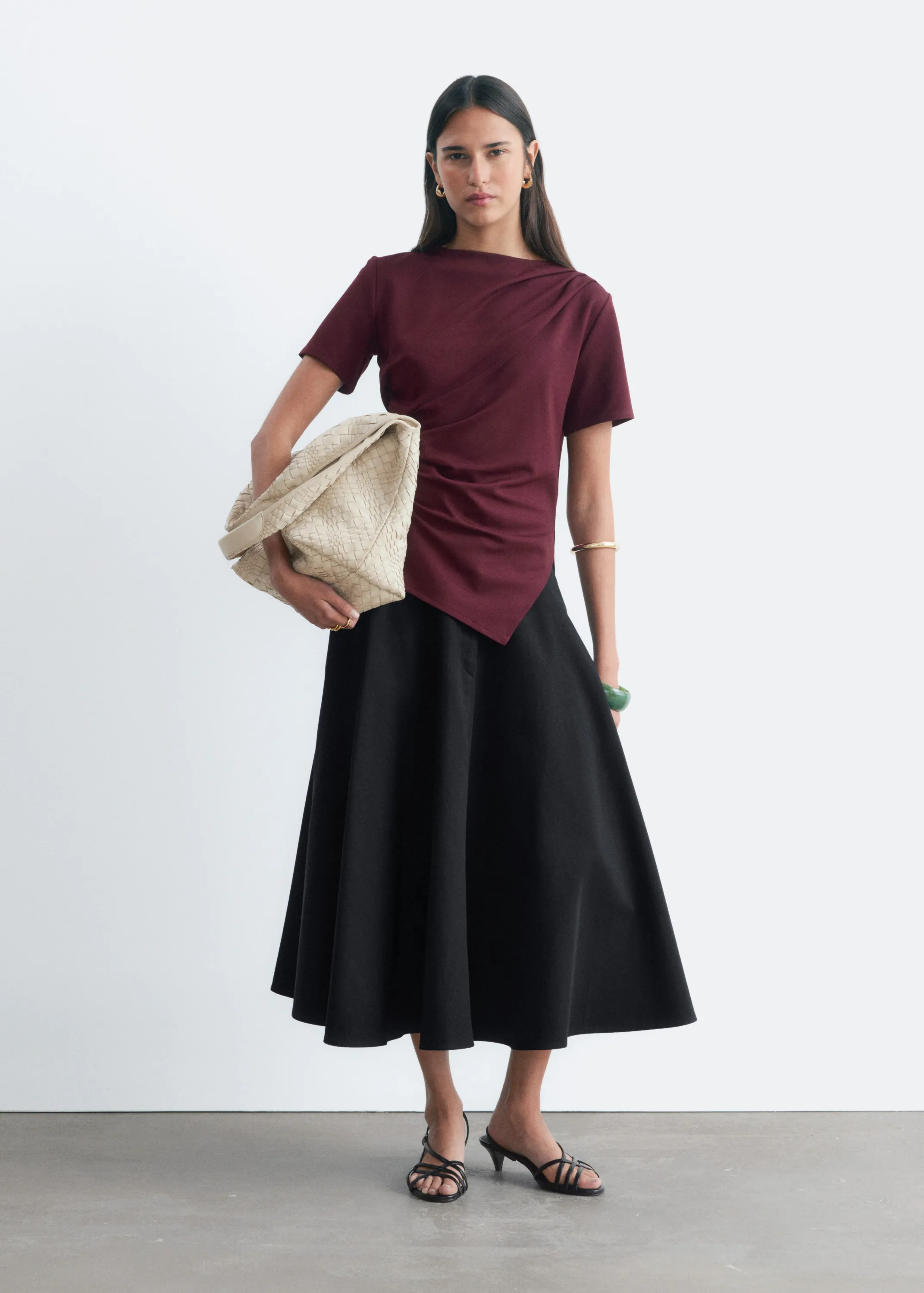 T-shirt asymétrique drapé - Bordeaux