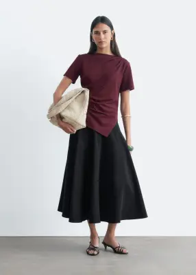 T-shirt asymétrique drapé - Bordeaux — photo 1