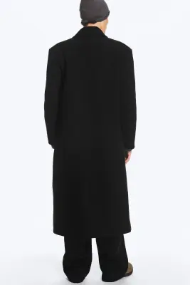 Manteau en laine mélangée croisé oversize - Noir — photo 3