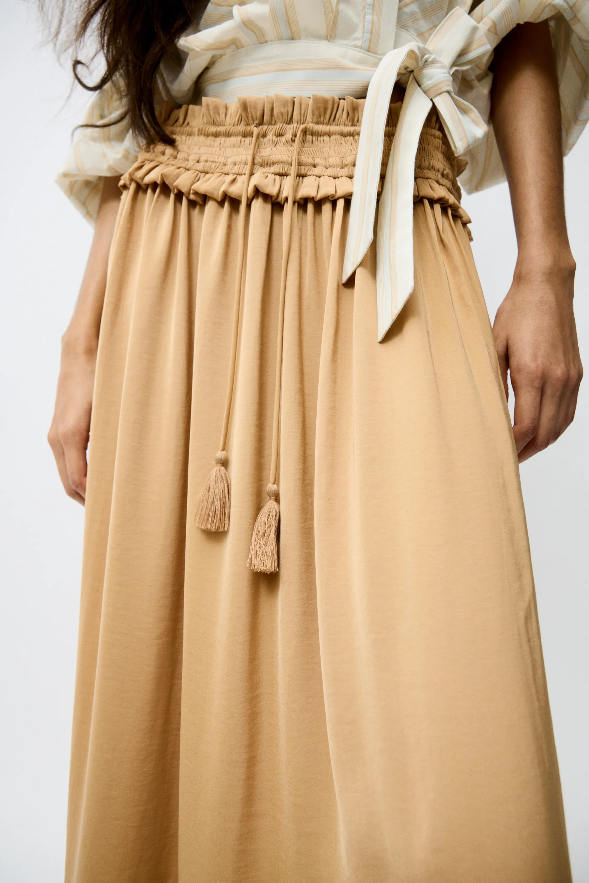 Jupe maxi à glands - Beige foncé