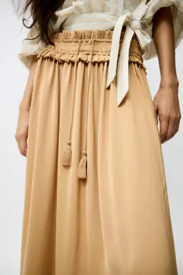 Jupe maxi à glands - Beige foncé — photo 1