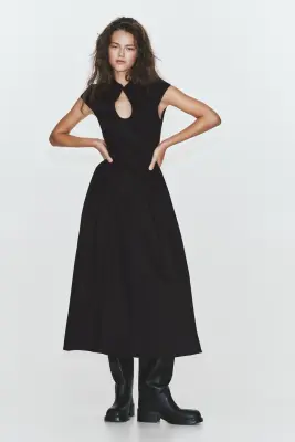 Robe en coton avec jupe évasée - Noir — photo 3