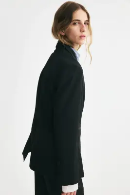 Blazer à fermeture droite en twill - Noir — photo 3