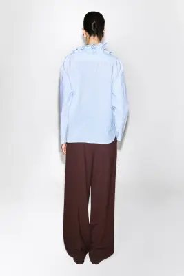 BLOUSE EN COTON CRÊPÉ À COL VOLANTÉ - BLEU / RAYÉ — photo 4