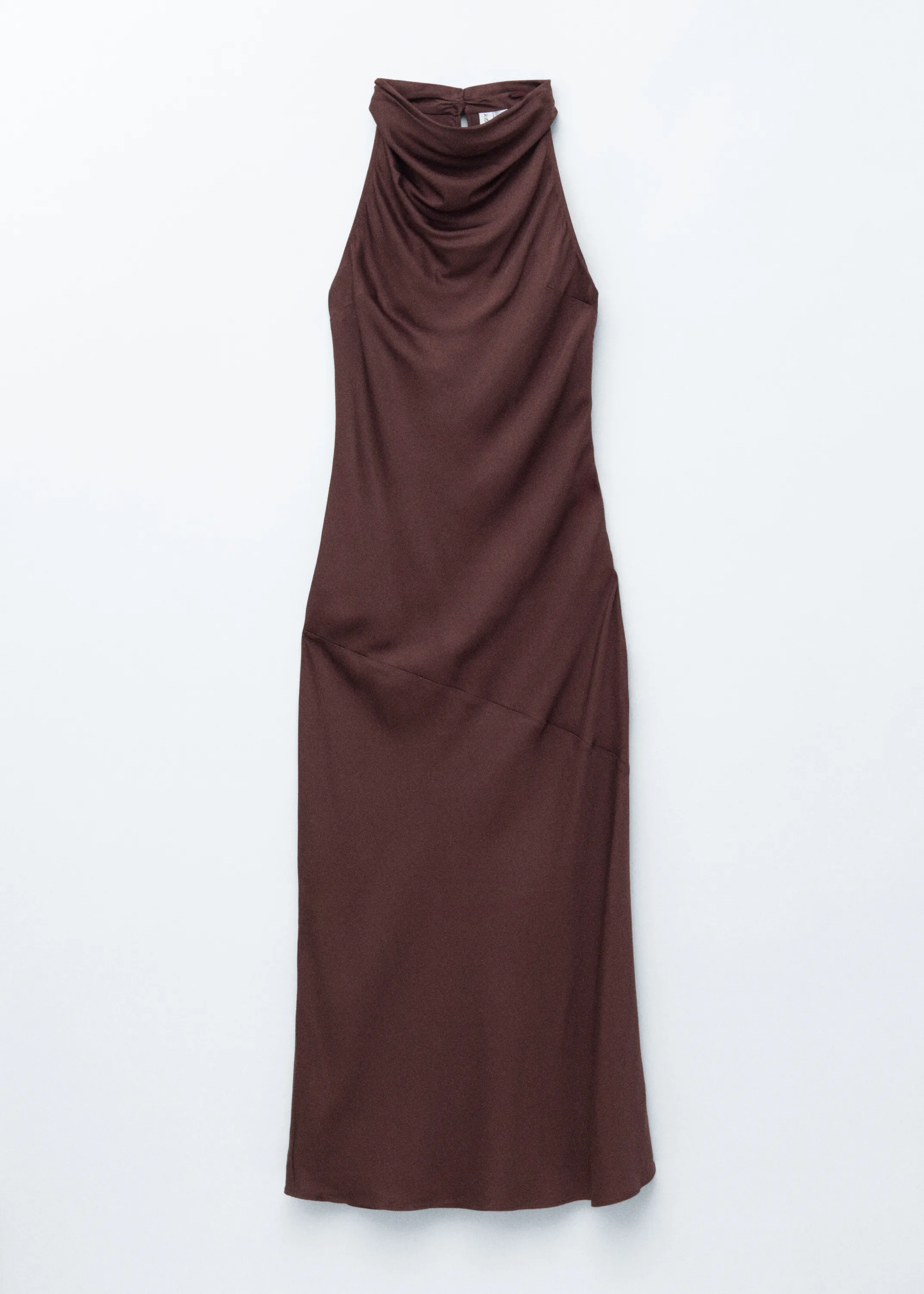Robe midi en satin à col bénitier - Marron foncé