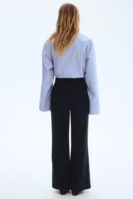 Pantalon évasé avec ceinture - Bleu marine — photo 3