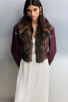 Veste courte en tissu enduit - Bordeaux/marron — photo 1