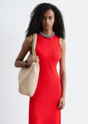 Robe midi côtelée - Rouge — photo 3