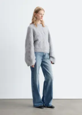 Pull à mailles torsadées de mohair mélangé - Gris — photo 3