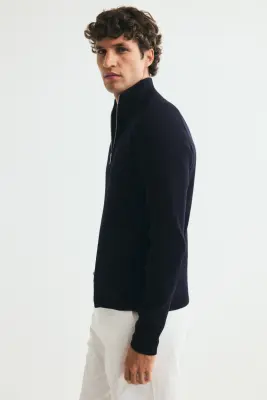 Gilet Slim Fit en maille côtelée - Bleu marine — photo 4