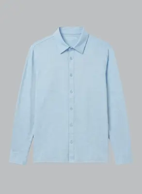 Chemise Bleu Clair Col Chemise Manches Longues en Lin / Elasthanne — photo 5