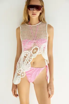 Bas de maillot Tanga à nouer - Rose/motif — photo 1