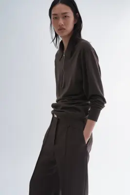 Polo en maille fine de laine mérinos - Taupe foncé — photo 4