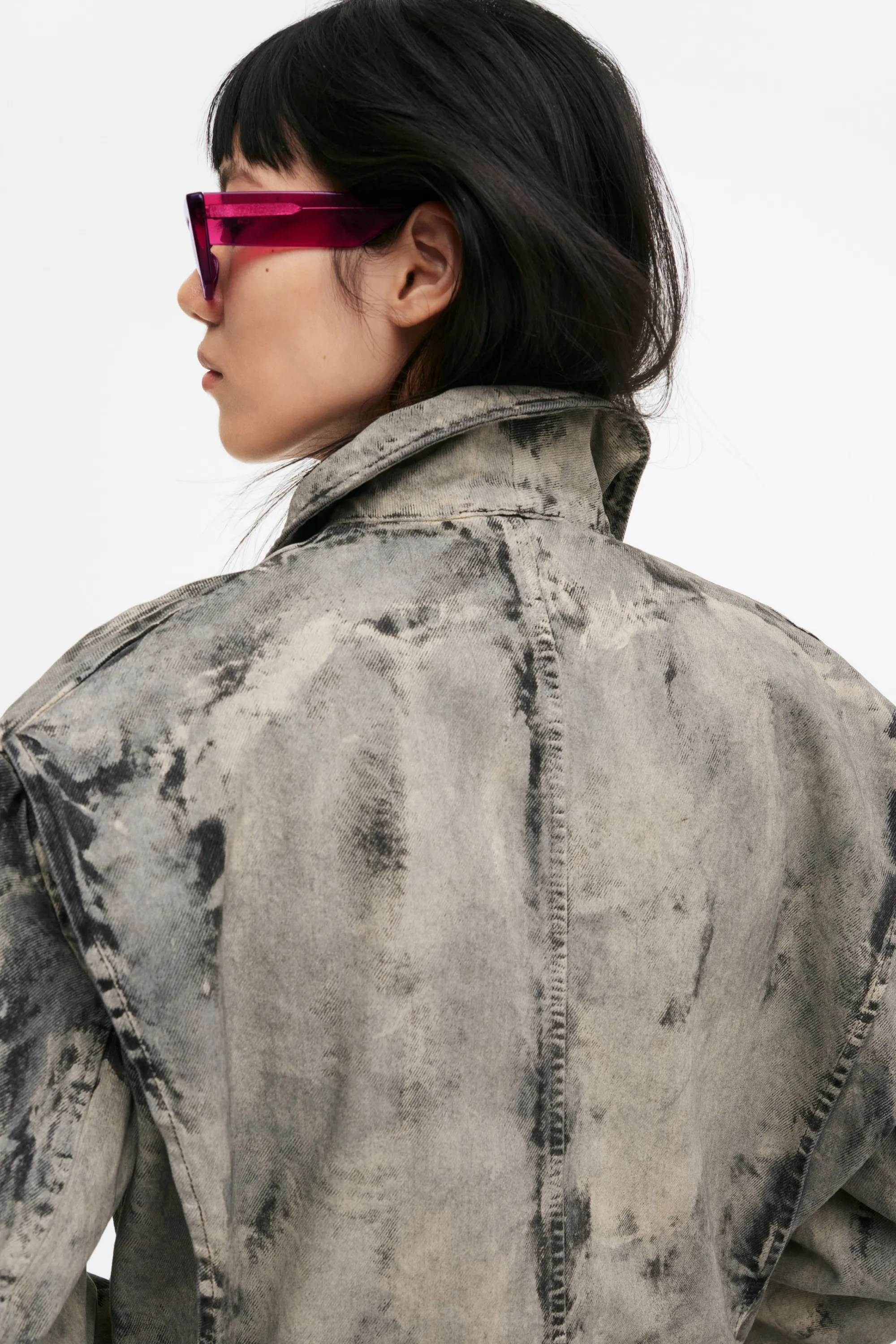 Veste en denim à effet peint - Gris