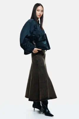 Jupe évasée en denim - Marron foncé/délavé — photo 4