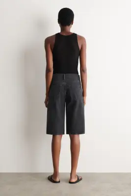 BERMUDA CHORD DROIT EN DENIM - NOIR — photo 3