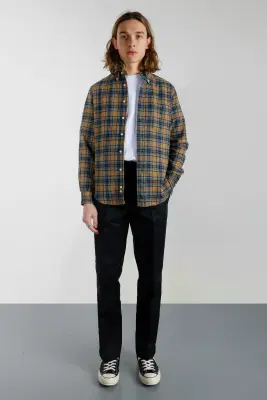 Chemise en flanelle tweed à carreaux - Jaune — photo 2