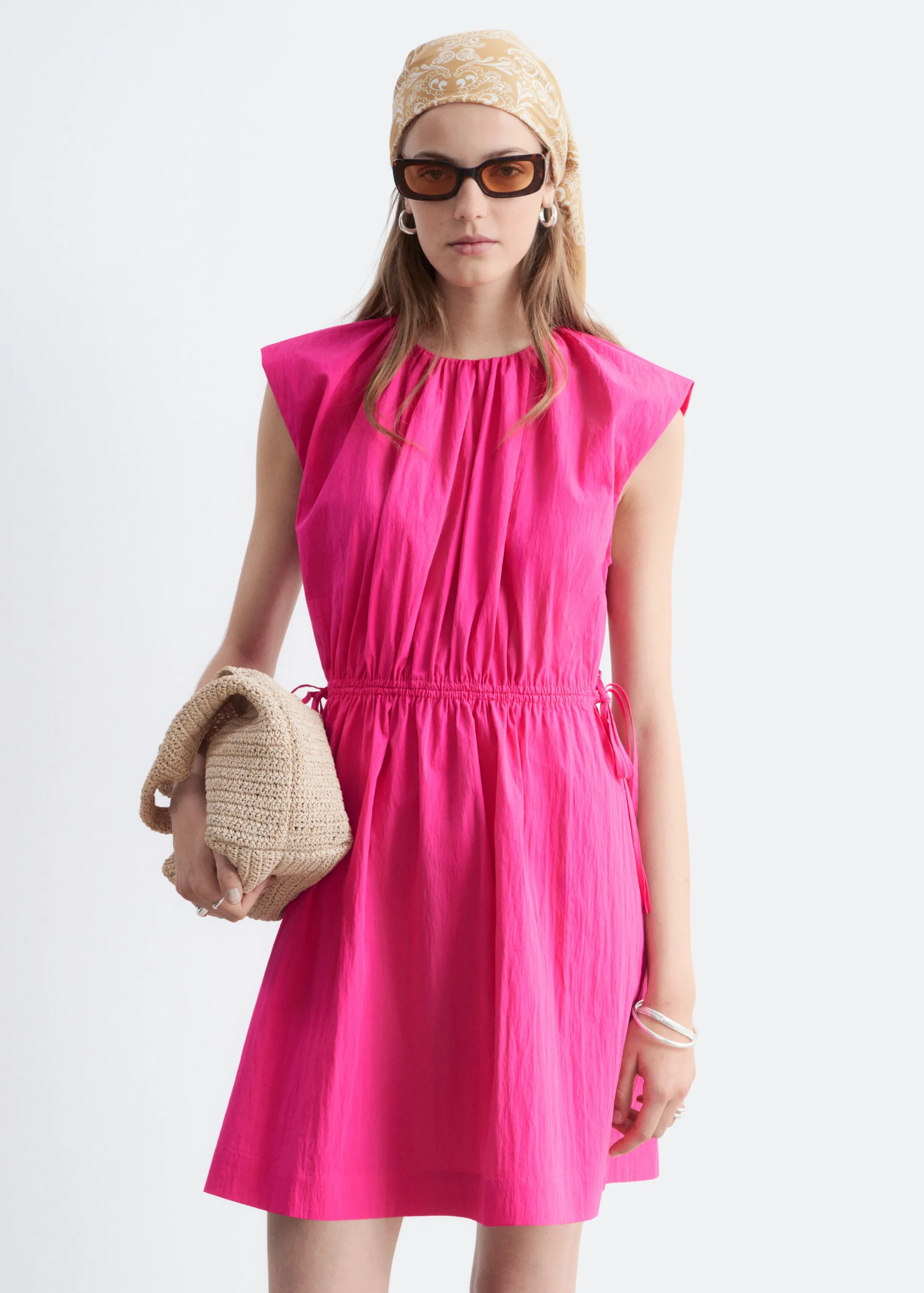 Robe sans manches cordon de serrage à la taille - Rose vif