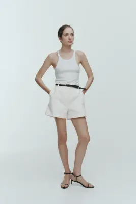 Short en twill avec ceinture - Blanc — photo 2