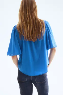 Blouse en coton mélangé - Bleu — photo 3