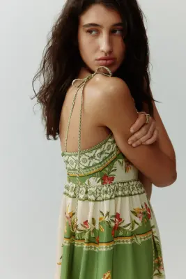 Robe avec bretelles à nouer - Vert/fleurs — photo 3