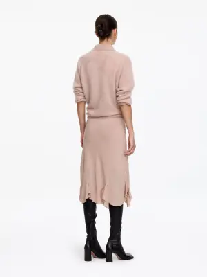 Jupe midi à ourlet volanté - Rose poudré — photo 1