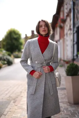 Blaire Wool Coat - Grey white — photo 4