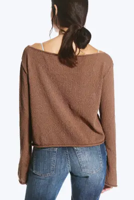 Pull en maille décontracté col bateau - Marron — photo 3