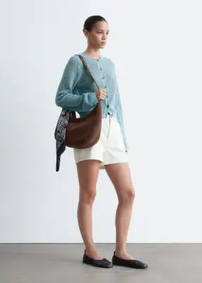 Cardigan en maille ajourée de coton - Turquoise — photo 3