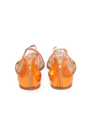 Sandales plates en cuir exotique métallisé orange cuivré Prix boutique 600€ Taille 39 — photo 5
